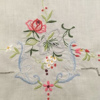 Vintage Table Runner Scarf Hand Embroidered Madeira Floral 16 " X 42 "