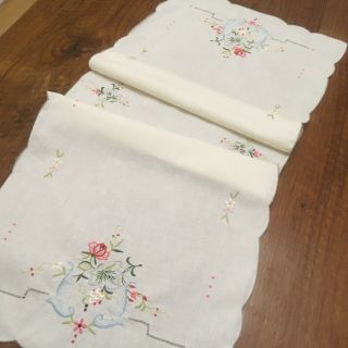 Vintage Table Runner Scarf Hand Embroidered Madeira Floral 16 