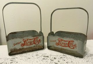 2 Vintage Pepsi Cola Metal 6 Pack Bottle Carriers