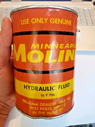 Rare Old Minneapolis - Moline " Hydraulic Fluid " Quart Can.