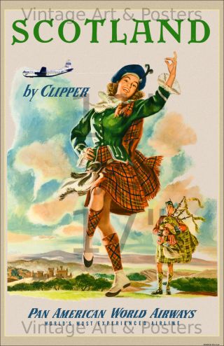 Pan Am - Scotland 11x17 Inch Vintage Airline Travel Poster