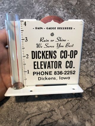 Vintage Dickens Coop Elevator Dickens Iowa Rain Gauge Sign Metal