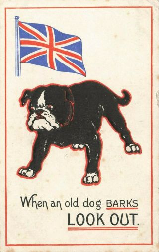 Ww1 Patriotic Comic Postcard: Bulldog & Union Jack Flag Theme