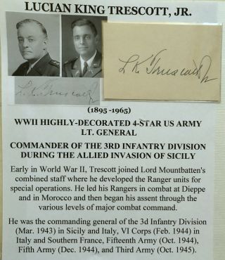 Wwii Us Army Lt General Commander 3rd Infantry Division Sicily Autograph Signed