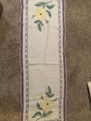 Vintage Table Runner Dresser Scarf Embroidered Floral 37.  5 " X13 "