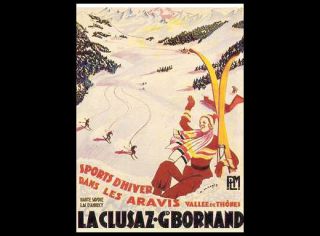 Skiing La Clusaz Savoy France Ski Babe 1930s Art Deco Poster Reprint By A.  Maeght