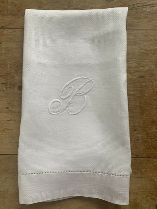 Vintage Art Deco White Cotton Guest Towel With Embroidered Monogram B