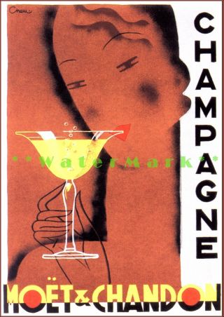 Moet Chandon Champagne Glass Art Deco Vintage Poster Print Home Decor Wall Art