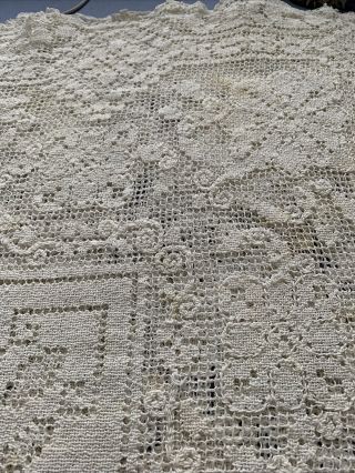 Vintage Lace Off White Table Cloth 50” X 145” Floral Pattern Square