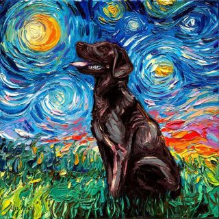 Chocolate Labrador Lab Wall Art Print Dog Starry Night Van Gogh Decor By Aja