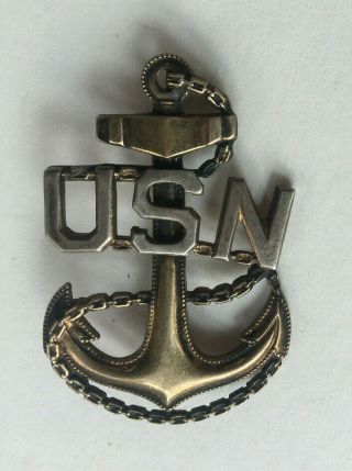 Pre Wwii Hilborn & Hamburg Us Navy Chief Petty Off.  Hat Badge Ster & 10k P1