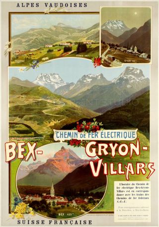 Bex Gryon Vintage Swiss Railway Travel Poster Advertising Canvas Print 14x20