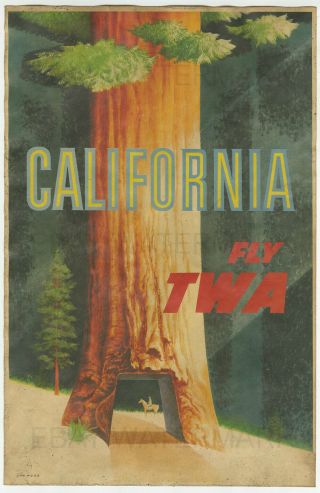 1950s California Twa Vintage Advertising Poster 11 X 17 David Klein Redwoods