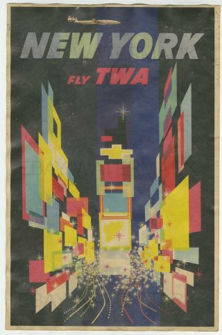 1958 York Fly Twa Vintage Advertising Poster 11 X 17 David Klein