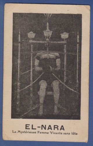 El Nara Magician Headless Woman Circus Mysterious Show Old Advertising Card