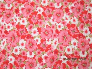 2 3/4 Yd Vtg Pink Red White Flower Feed Sack Style Print Cotton Fabric 37w Quilt