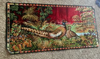 Vintage Pheasant Quail Velvet Tapestry Wall Hanging Rug 38 " X 20 "