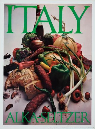 Vintage Poster Alka Seltzer Italy Italian Food Sausage Peppers Wine 60s