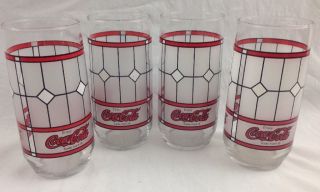4 Coca Cola Drinking Glasses Vintage Tiffany Style Coke Frosted Stained Glass