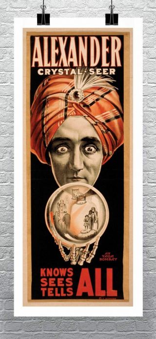 Alexander Crystal Seer Vintage Magician Poster Rolled Canvas Giclee 17x36 In.