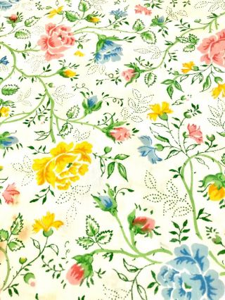 Vintage Jc Penney Percale Pink & Blue Green Yellow Floral Flat Queen Size Sheet