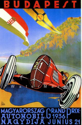 Hungary Grand Prix 1936 Vintage Poster Print Car Motor Race Retro Style Re - Art