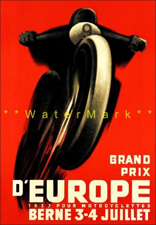 1937 Grand Prix Bern Switzerland Motorcycle Sports Racing Vintage Poster Print
