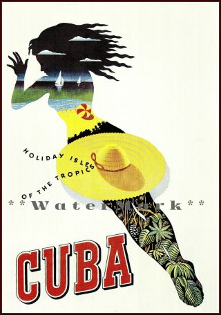Cuba 1950 Holiday Isle Of The Tropics Vintage Poster Print Retro Style Travel