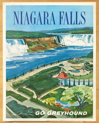Vintage Mini Poster Go Greyhound - Niagara Falls Canada 11 " X 14 "