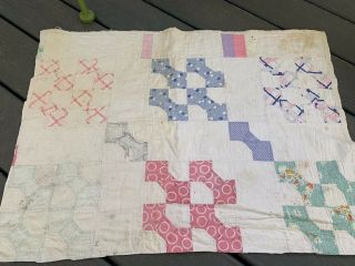 Vintage Hand Quilted Bow Tie Pattern Thinner Cutter Quilt Piece