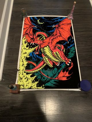 Scorpio 1656 Fire Dragon Fantasy Flocked Black Light Art Poster 23 X 35.