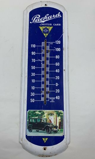 Vtg Packard Motor Cars Metal Thermometer Advertising Sign Usa,  Ask The Man