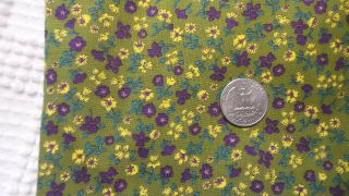 Vintage Cotton Fabric Purple & Yellow Floral On Olive Green 1 Yd/41 "
