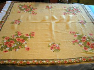 Vintage Golden Yellow/white Flowers Print 100 Cotton Tablecloth - 50 " X 50 "