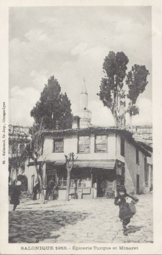 Greece 1916 Vintage Postcard Of Salonique Epicerie Turque Et Minaret