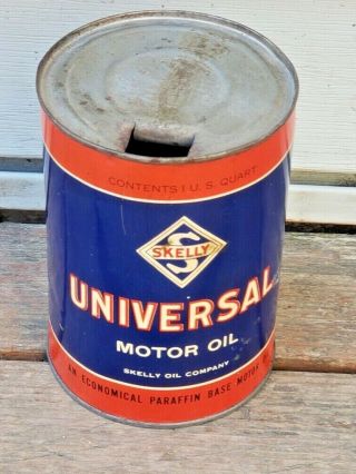 Old Vintage Skelly Universal Qt Motor Oil Tin Can Empty