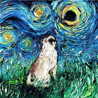 Pug Wall Art Print Dog Starry Night Van Gogh Decor By Aja