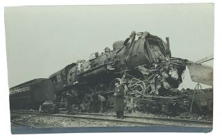 Vintage Antique Early 1900s Rppc Train Wreck Real Photo Postcard Police Officer