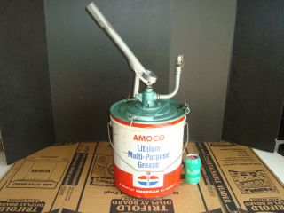 Vintage Advertising Standard Amoco 5 Gallon Pump Oil Gas Lube Grease Metal Can