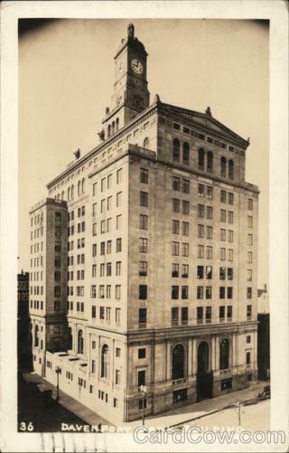 1936 Rppc Davenport Bank Building,  Ia Scott County Iowa Real Photo Post Card