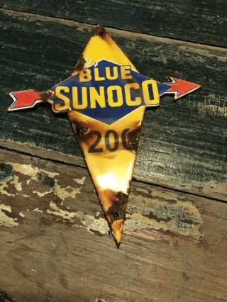 Porcelain Blue Sunoco Sign Gas Pump Station Oil Can Service Texaco Shell