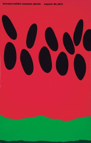 Vintage Poster Herman Miller Summer Picnic Watermelon 1971 Frykholm