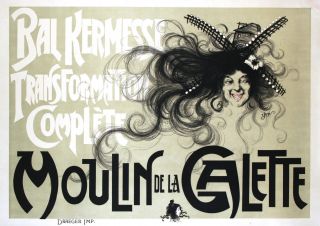 Yonis Vintage French Poster Bal Moulin De La Galette Paris Circa 1905 - 1910