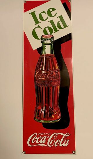 Coca Cola Andy Rooney Porcelain Sign " Ice Cold " Dated 1993 18 " X 6 "