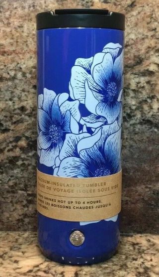 Starbucks Vacuum - Insulated 16 Fl Oz Tumbler,  Blue W/ White Flowers,  18/8 Ss,  Nwt