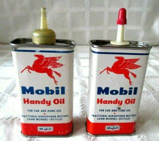 2 - Vintage Mobil Oil - Handy Oiler Cans - Pegasus Logo - 4 " - Sign Gas