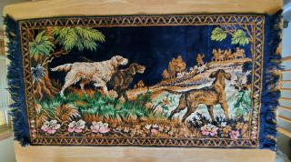 Vintage Plush Velvet Hunting Dogs Tapestry Rug Wall Hanging