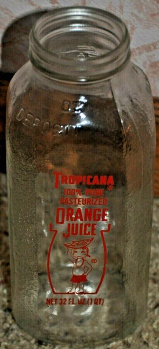 Vintage Tropicana Glass Orange Juice Bottle 32 Oz.