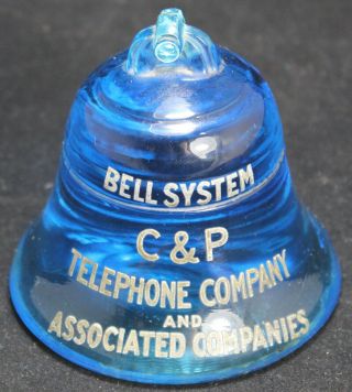 Bell System C&p Telephone Cobalt Blue Glass Paperweight - Advertising - Vintage