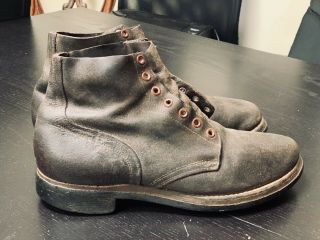 Ww2 U.  S.  G.  I.  100 " Rough Out " Leather Boots - Size 8 1/2
